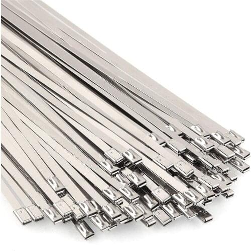 100pc Metal Zip Ties 20/30cm Heavy Duty 304 Stainless Steel Zip Cable Ties with 200 Lbs Tensile Strength Self-locking Strap Ties