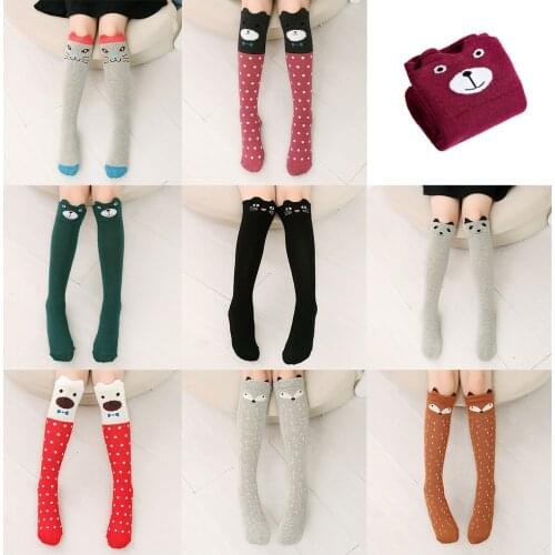 Cartoon Cute 7-12 Years Kids Children Socks Cat Animal Cotton Girls Socks Knee High Long Socks Thigh High Socks