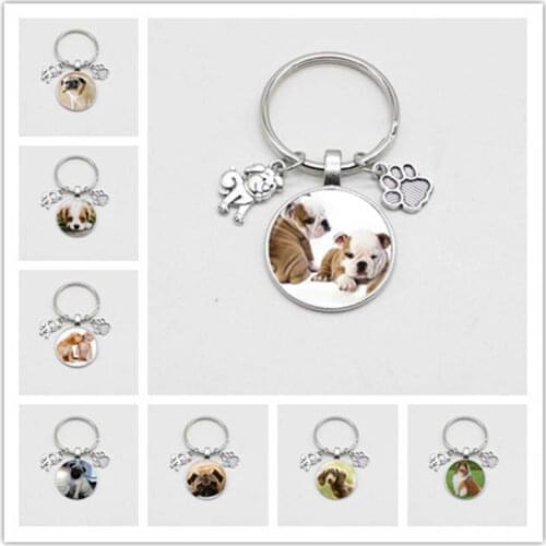 Cute animal keychain, dog glass pendant keychain, I love pet souvenir gifts
