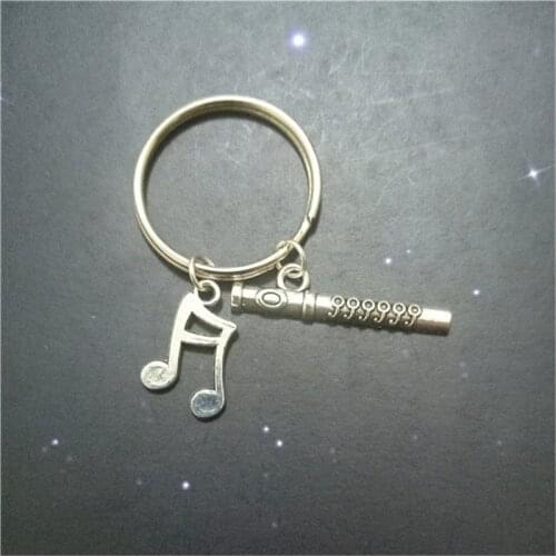 Cute Flute Keychain, Antique Silver Color Music Note Key Ring, Music Lover Gift