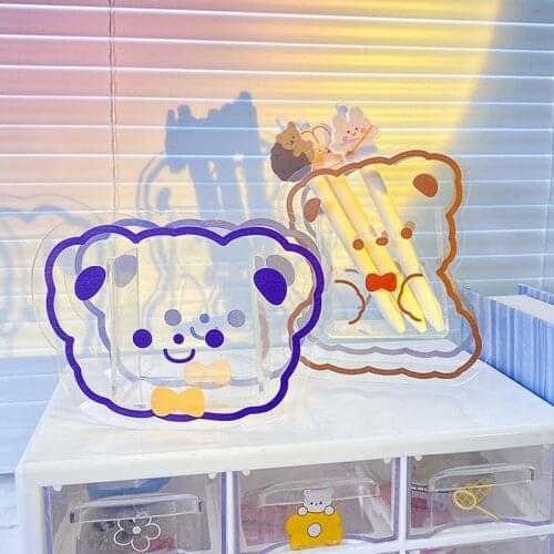 Cute Transparent Acrylic Pen Holder Desktop Organizer INS New Bear Bunny Pencil Box Office Stationery Cosmetics Storage Box