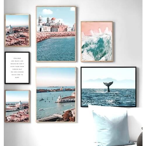 Sea Beach Castle Islands Whale Wall Art Canvas Painting Nordic Posters And Prints Landscape Wall Pictures For Living Room Decor