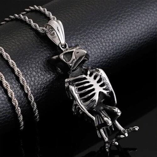 Nordic Viking Jewelry Gift Stainless Steel Skeleton Owl Chain Necklace for Men Women Hiphop Punk Charm Necklace Dropshipping
