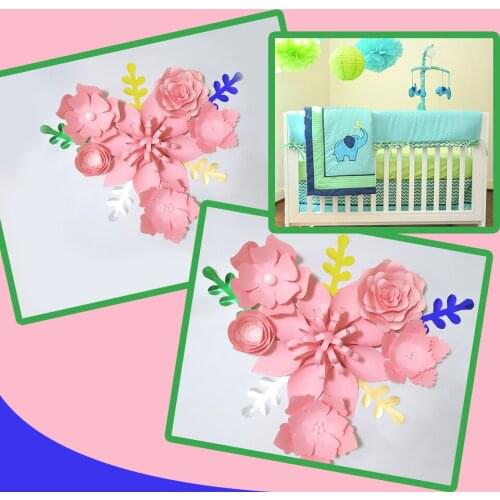 Handmade Pink Rose DIY Paper Flowers Leaves Set For Nursery Wall Deco Boys Room Baby Shower Backdrop Video Tutorials