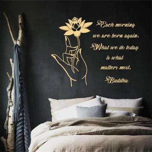 Wall Decal Each Morning We Are Born Again Buddha Lotus Flower Yoga Zen Meditation Bohemian East Art Bedroom Vinyl Sticker HY1466