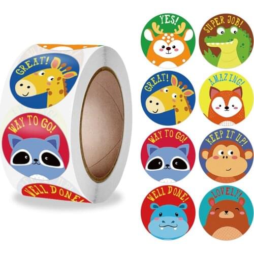 500pcs/Roll Animals Cartoon Stickers For Kids Toys Cute Crocodile Elk Fox Giraffe Designs Pattern Reward Sticker Children Gifts