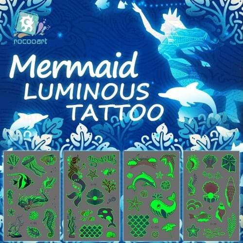 Tattoo Stickers Luminous Kid Temporary Fake Tattoos Glow Marine animal fishon Face Arm Leg for Children Body Art Mermaid Sticker