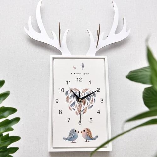 Nordic Wall Clock Wood Deer 3d Creative Living Room Home Wooden Modern Silent Large Clocks Wall Home Decor Design Reloj Pared