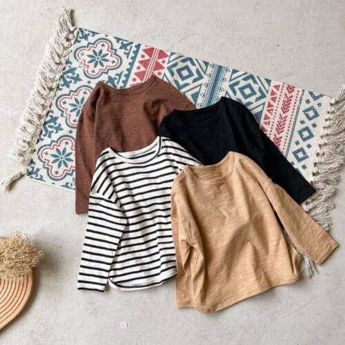 2021 new girls boys striped t shirt autumn cotton full sleeve fashion kids top 2-8 years WU657