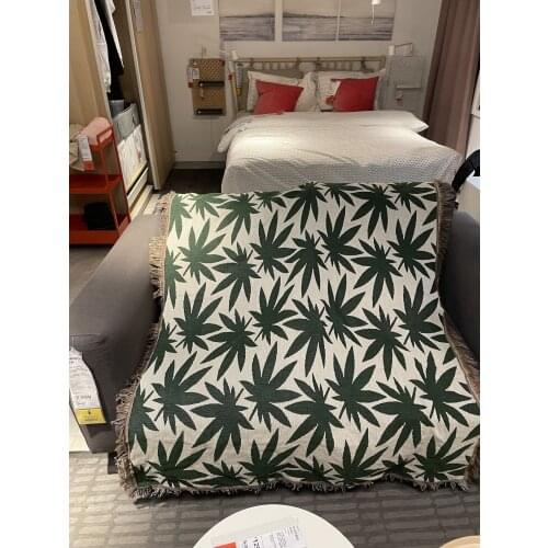 Jamaican Skateboarding Hip Hop Green Maple Printed Cotton Knitted Throw Tapestry Camping Carpet Home Sofa Covers