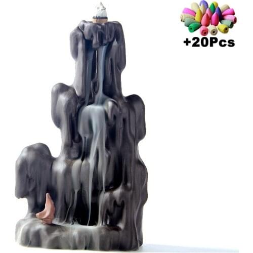 Gift 20 Incense Smell Removing Creative Home Furnishing Mountain Waterfall Backflow Incense Burner Yoga Assuaging and Calming