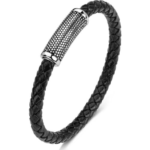 Simple Unisex Braided Leather Rope Bracelet for Men Women Jewelry Stainless Steel Punk Wristband Magnet Clasp Woven Bangles P616