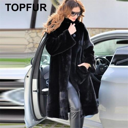 TOPFUR 2021 Real Mink Fur Coat Women Natural Mink Fur Coats With Fur Collar Loose Full Sleeves Long Slim Thick Warm Winter Women