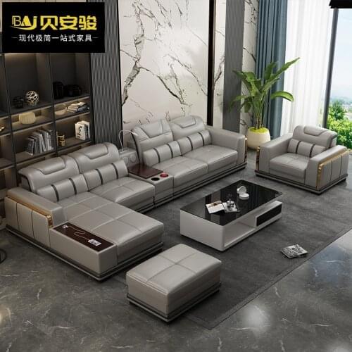 Modern light luxury leather combination of large and small apartment corner Italian sofa living room creative first layer