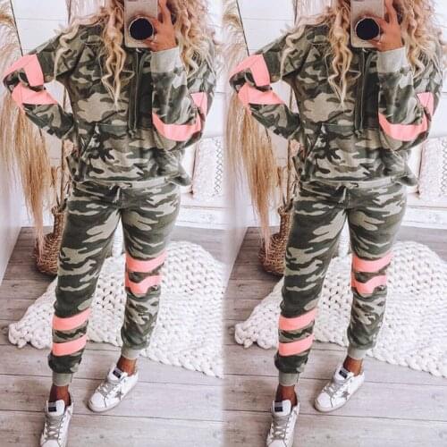 Camouflage Tracksuit Women Two Piece Set Spring Autumn Hoodies Sweatshirt Top Pants Sports Sweat Suits Female Streetwear Outfits
