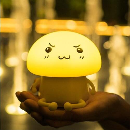 LED Night Light Charging Atmosphere Night Lamp for Kids Cartoons Cute Pet Mushroom Bedside Pat The Light Silicone Lamps for Room