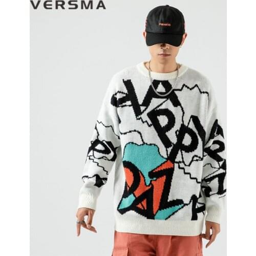 VERSMA Korean Ulzzang Cartoon Print Roll Neck Men Vintage Sweater Pullover Hip Hop Streetwear Oversize Ugly Sweater Hombre 5XL