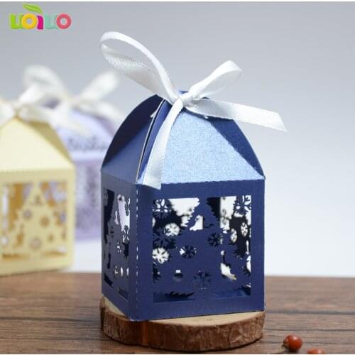 Navy blue Romantic Wedding Favor Boxes and Bags Laser Cut Gift tree Candy Boxes for Chirstmas Decoration Birthday Party