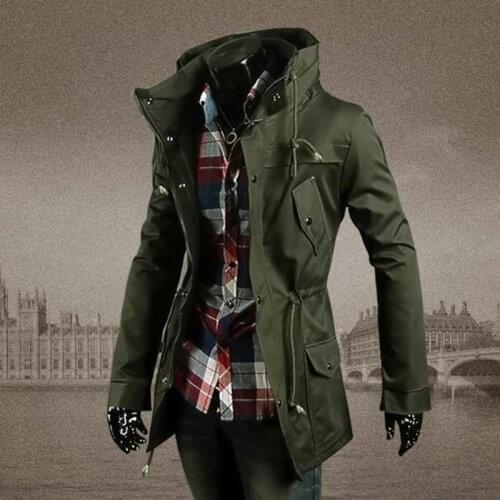 Military Windbreaker Mens Fall Winter New Large Size Men Korean Slim Mid-Length Military Windbreaker Jacket Male Long Coat O102