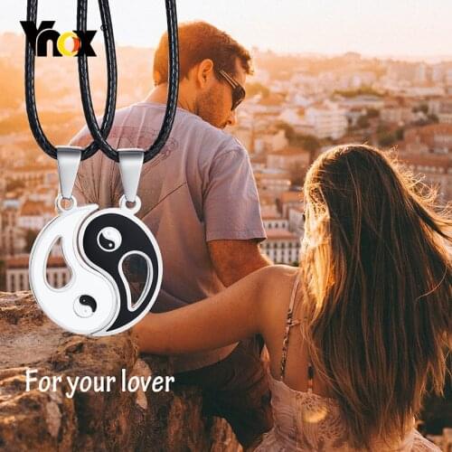 Vnox 2pcs Chinses Yinyang Bagua Necklaces for Couples, Men Women Stainless Steel Balance Pendant,Birthday Anniversary Gift