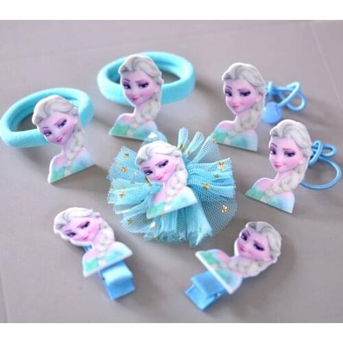 7pcs Disney Frozen Elsa hair clip children hair rope girl birthday gift jewelry rubber band hairpin doll Accessory hair ring