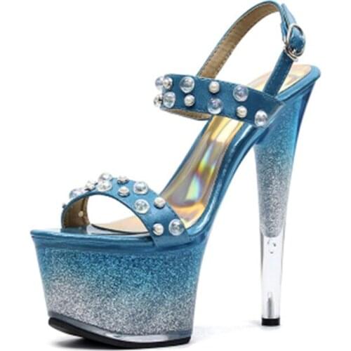 Shiny high heels sandals women high heels the eu with sexy Roman style crystal shoes 17cm