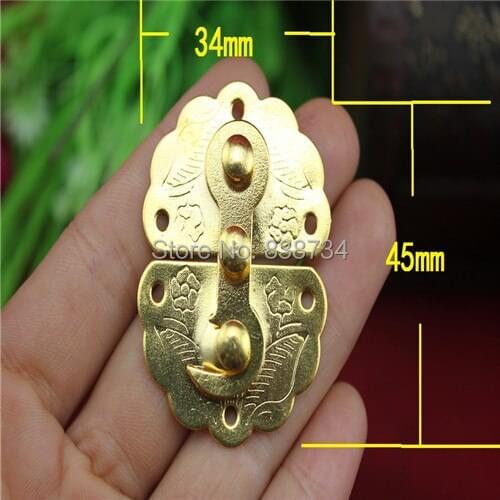 20pcs 34*45mm golden color gift box accessories wooden box Latch hook Jewelry box hardware hook hasp