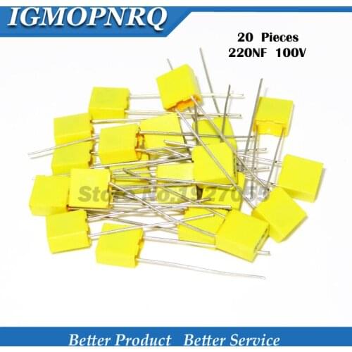 20PCS Correction capacitor 220NF224J 100V 5mm Polypropylene Safety Plastic Film Capacitor New