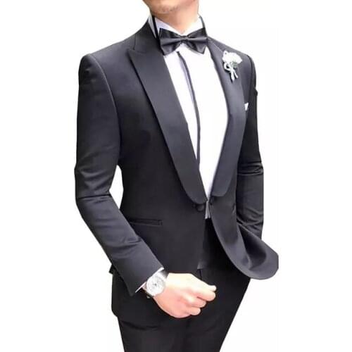 2021 New Arrival Mens Suit 2 Pieces Black Peaked Lapel Formal Groomsman Slim Fit Groom Tuxedos For Wedding Party Blazer Pants