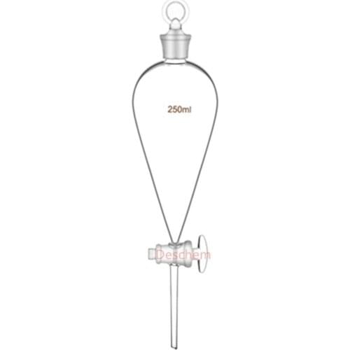 250ml,24/29,Glass Pear Shape Separatory Funnel,Straight Tip Out Drip,Glass Stopcock