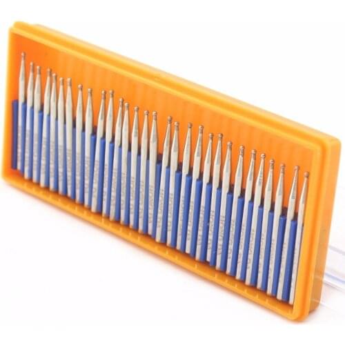 30 Pcs bur Diamond Grinding Head Bit Spherical 1.5 mm Coated Grit 120 Rotary Point Shank 1/8" 3/32" for Dremel Tools Accessories