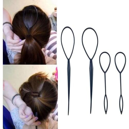 4pcs Black Topsy Tail Hair Braid Ponytail Maker Hair Styling Tools Ponytail Creator Plastic Loop Hair Tools Accessories