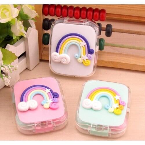 5pcs Fashion beautiful Cute cartoon rainbow pattern companion box color Striped stars convenient to carry contact lenses box