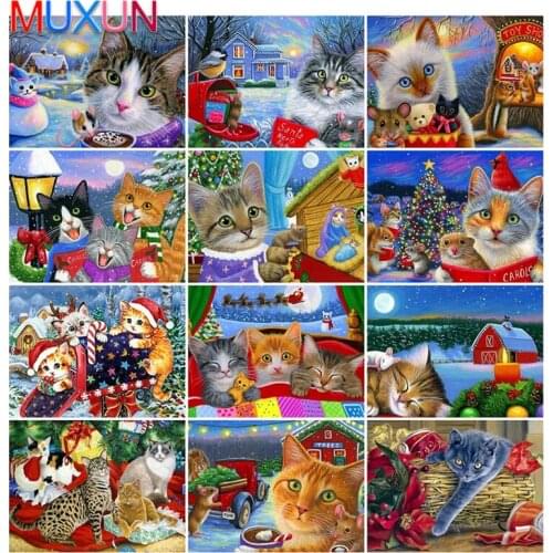 5D Diamond Painting Cat 3D Diamond Embroidery Christmas Mosaic Rhinestones Art Animal Diy Beaded Needlework Handmade Hobby Bh056