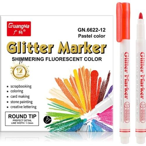 Glitter Acrylic Paint Pens 12 Colors Sparkle Permanent Marker Pens Quick Dry for Greeting Gift Cards Poster Album,Fine Tip