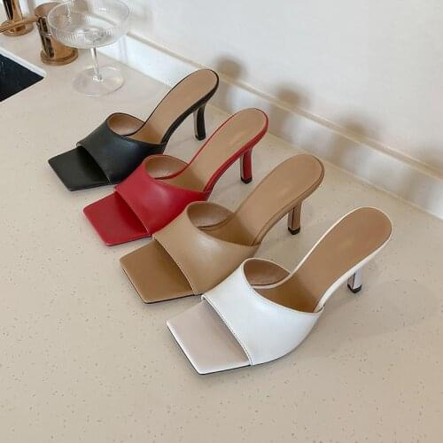 MONMOIRA Vintage Square Toe High Heel Sandals Women Solid Open Toe Slipper Womens Sandals Summer Designer Shoes Women SWC0824