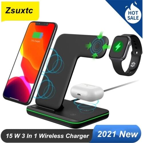 3 In 1 15W Fast Wireless Charger for Iphone Samsung Mobile Phone Headset Smart For Airpods iWatch Wireless Charger