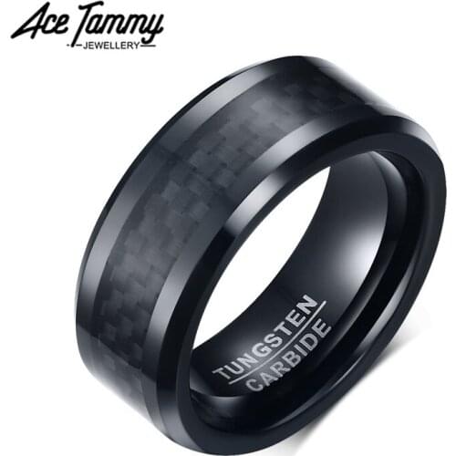 Black Wedding Engagement Band Polished Ring Jewelry Carbon Fiber Tungsten Rings for Men Summer Wholesale