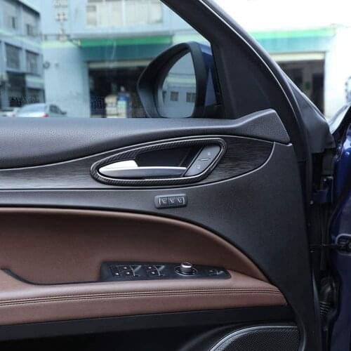 For Alfa Stelvio 2017 2018 ABS Plastic Car Interior Door Handle Frame Trim Car Accessory Carbon Fiber Style