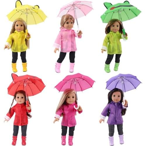 Doll Baby Raincoat 5Pcs/Set=Raincoat+Boots+Umbrella+T-shirt+Jeans For 18 Inch American&43Cm Baby New Born Doll Girl`s Toy DIY