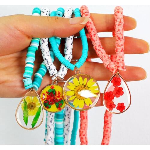 SAY Natural Dried Flower Plant Dry Real Leaf Floral Daisy Ammi Majus Resin Soft Pottery Polymer Clay Charm Necklace Pendant