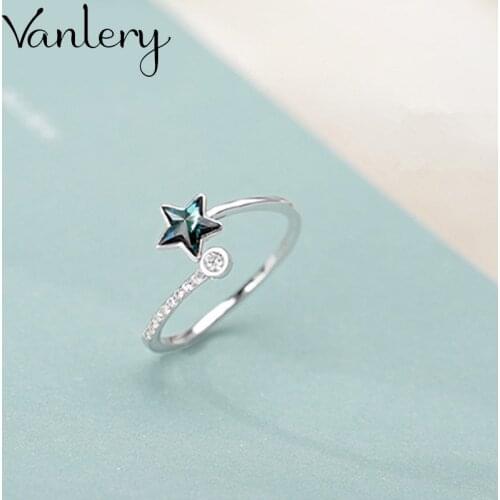 Creative Style Boho Blue Crystal Star Rings For Women Men Adjustable Ring Fashion Charm Jewelry Wholesale 2021
