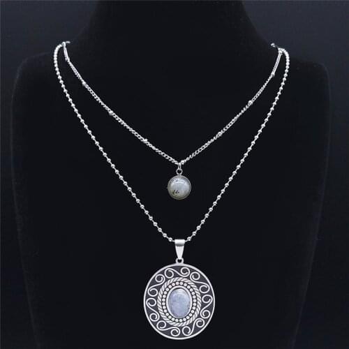 2PCS Boho Stainless Steel Flash Stone Chain Necklaces for Women Silver Color Charm Necklace Jewelry pierre naturelle N3610S04