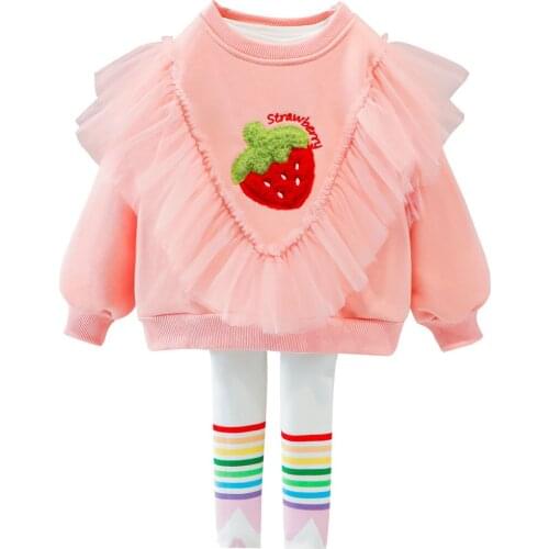2Pcs Baby Girls Clothing Solid Strawberry Set Autumn Winter Toddler Girls Clothes Kids Tracksuit for Girl Suit Children Clothing