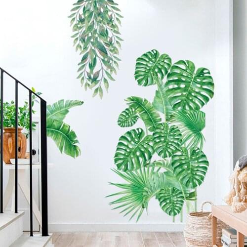 Tropical Plant Leaf Wall Sticker Home Childrens Room Interior Wallpaper Window Wall Sticker Home Decor наклейки на стену