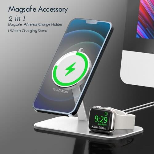 2 in 1 Magnetic Wireless Charge Stand For iPhone 12 Pro Max Mini Phone Holder For Apple Watch i-Watch Charging Dock Stand