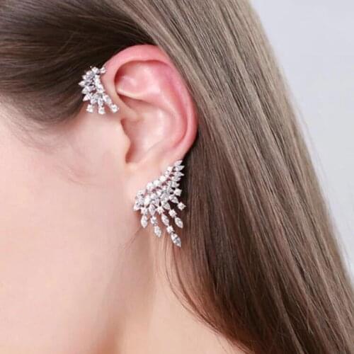 Missvikk india luxury african women bride ear clip engagement noble silver jewelry full cubic zirconia