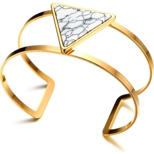 2021 European And American Style Geometric Stainless Steel White Turquoise Material Open Temperament Bracelet For Women