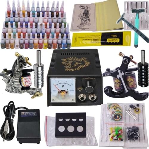 Professional Tattoo Kit 2pcs Machine Guns Shader Liner Power Supply Needles Ink Tip Tattoo Set for Starer