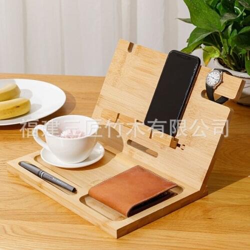 Bamboo wood table top organizer storage box holder, watch holder, mobile phone holder